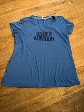 Under Armour Women's Light Blue V-Neck Logo Tee